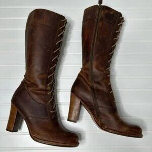 Frye Villager Lace up Brown Leather Boots Size 10M